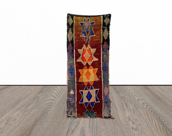 Small entryway runner rug, 3x7 feet vintage runner rug, berber rug runner, unique runner rug.