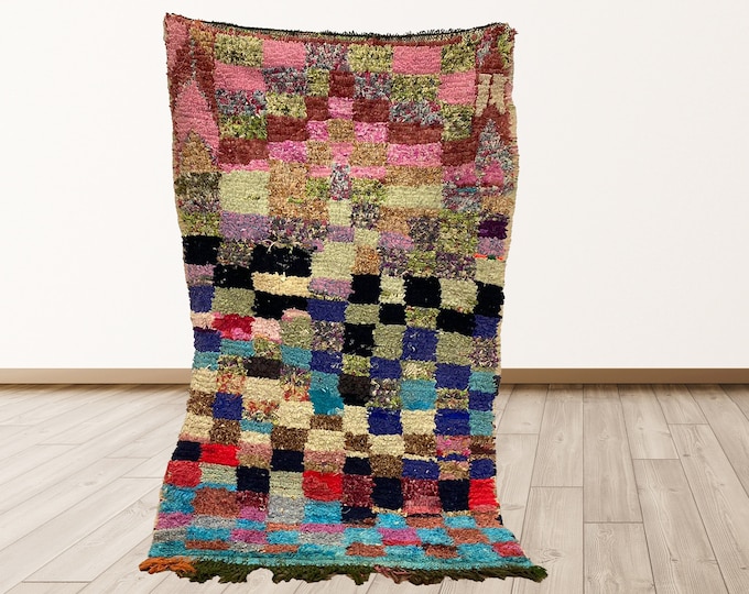 3.6x6 feet Boucherouite Moroccan Berber Vintage Rug.