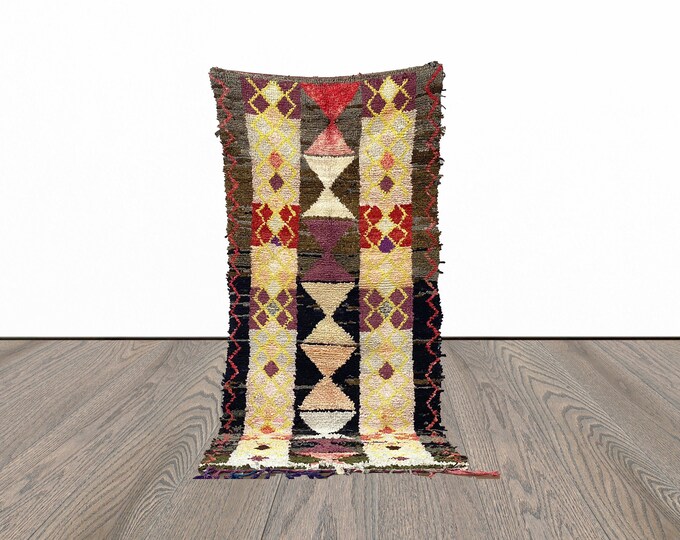 Boucherouite entryway runner rug, 3x9 feet berber woven runner rug, vintage moroccan runner rug.