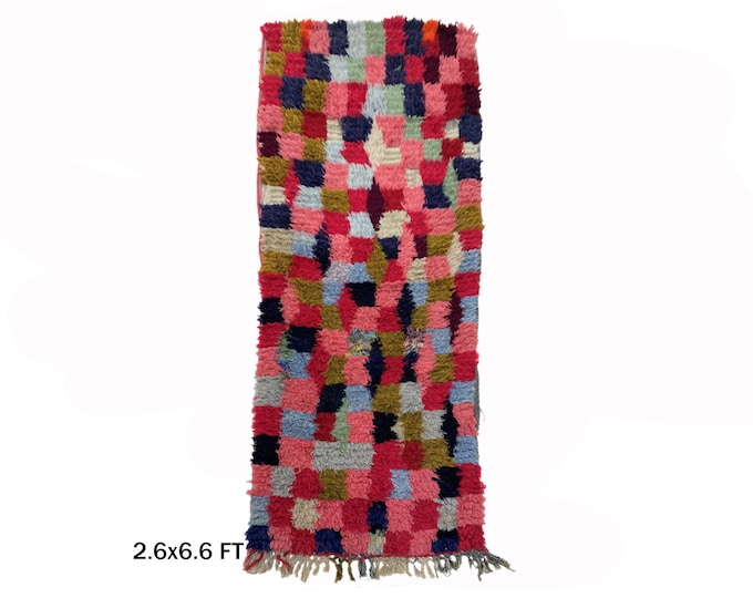 Moroccan Unique Vintage Runner Rug 3x7, Colorful Boho Style Rug.