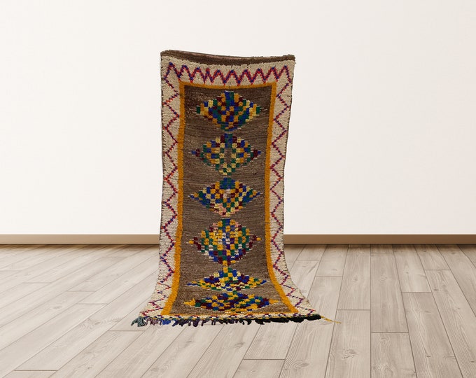 Area Colored Berber 3X8 FT Rug, Moroccan Vintage Rug, Azilal Berber Vintage Rug.