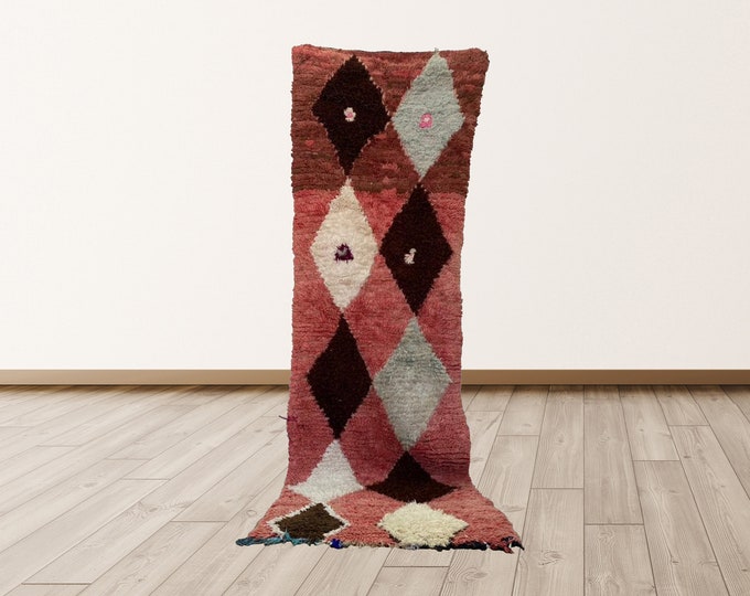 3x8 ft Bohemian Vintage Morrocan Tribal Azilal Berber runner Rug.