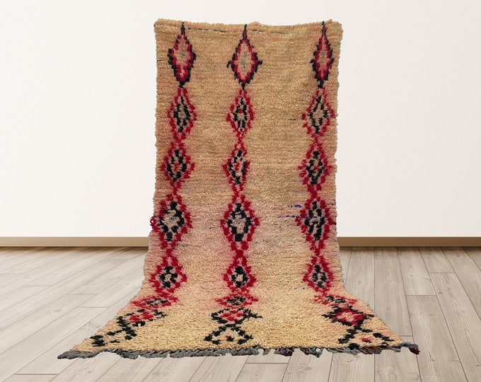 4x9 ft Vintage Moroccan Rug, Morocco Berber Rug, Wool Berber Rug, vintage morrocan area rug.