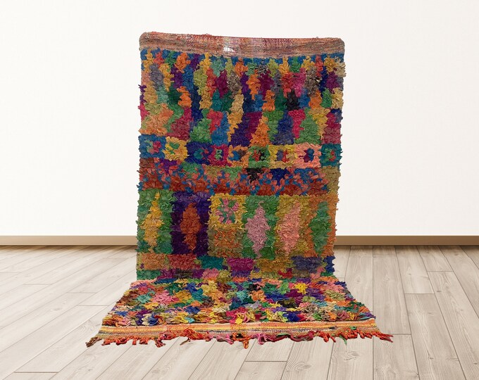 boucherouite Vintage azilal Moroccan Rug Runners, 3x6 ft boucherouite colorful shag rugs for living room.