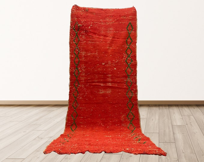 3.6x9.5 feet Moroccan Berber runner rug, Tribal Wool Vintage rugs.