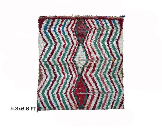 Colorful Boucherouite Moroccan Rug 5x7, Vintage Unique Area Rug.