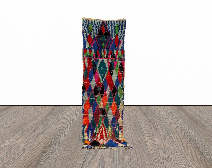 Colorful entryway runner rug, 2x8 feet moroccan hallway runner rug, vintage runner rug.