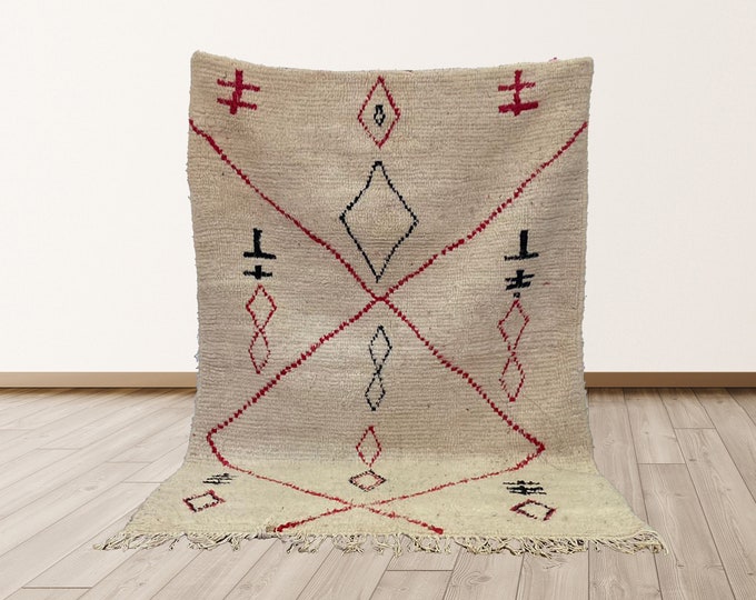 4x5 ft Vintage Moroccan Azilal Rug, Wool Berber area Rug.