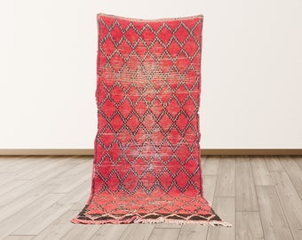 3x8 ft Red Wool Vintage Rug, Moroccan Decor Rug.