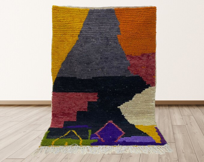 Personalized Moroccan Abstract Wool Rug: Handmade Area Rug.