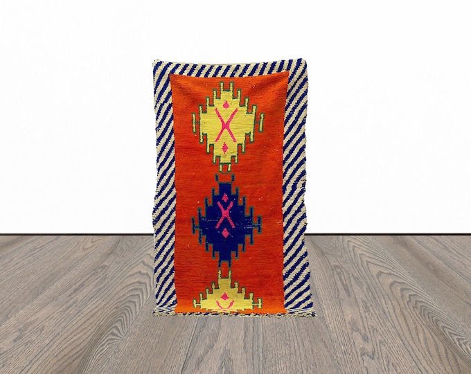Vintage moroccan rug, 4x7 feet woven berber rug, unique azilal rug, tribal area rug.