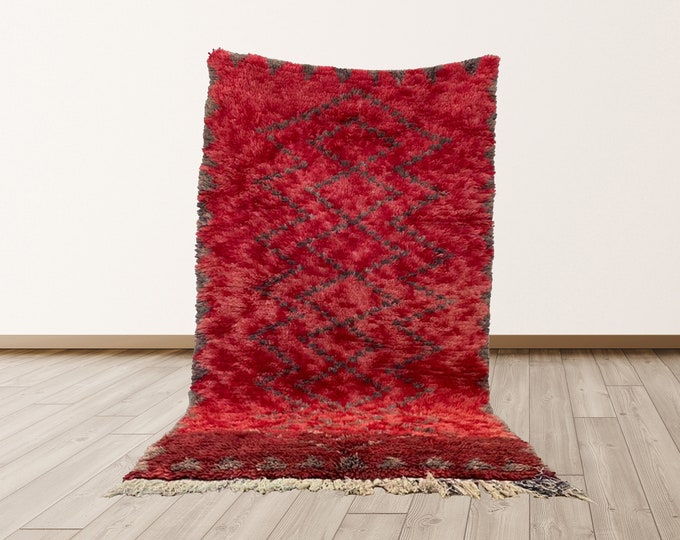 Wool 3x5 ft Berber Vintage Morrocan Tribal Azilal Rug.