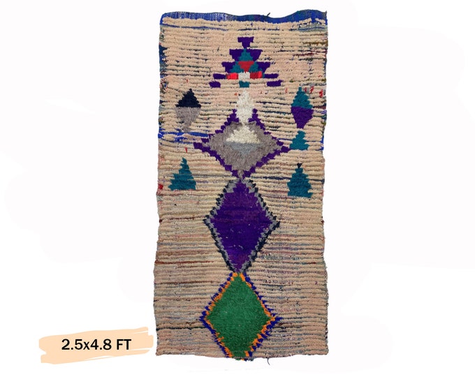 3x5 Small Colorful Vintage Moroccan Area Rug.