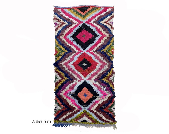 Vibrant Boucherouite Moroccan Area Rug 4x7- Colorful Home Decor.