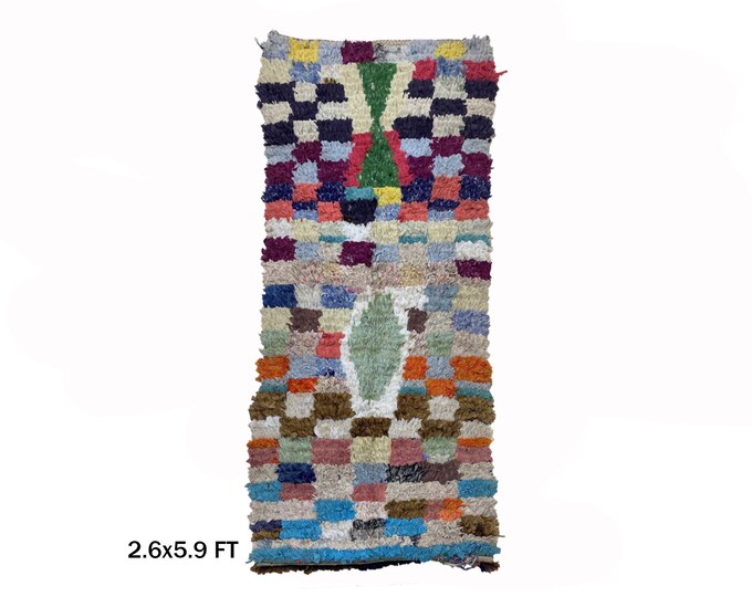 Moroccan Boucherouite Runner Rug 3x6: Vintage Colorful Rug for Your Home.