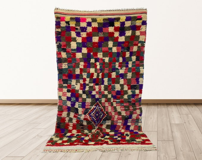 4x8 Moroccan Vintage Rug: Morocco Berber wool rugs.