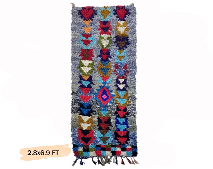 Vintage Moroccan Colorful Rug Runner 3x7, Berber Woven Rug.