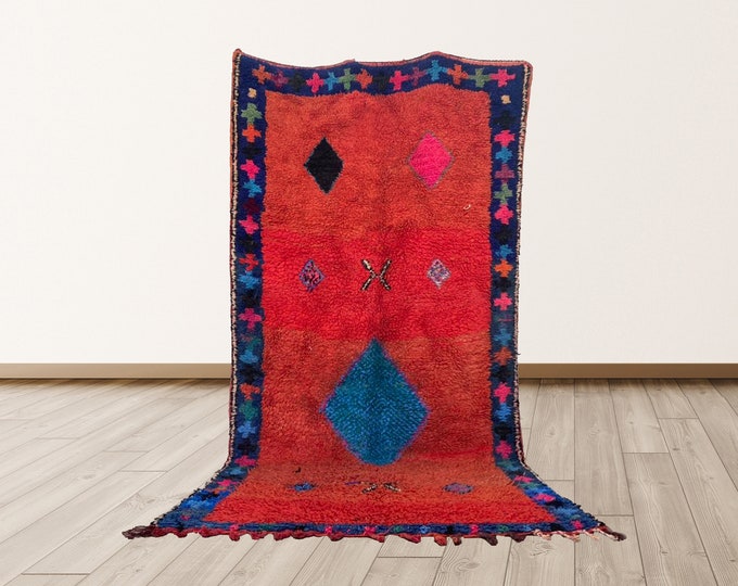 5x9 feet Shag Vintage Moroccan Berber Rug, wool Azilal Berber Vintage area Rug.