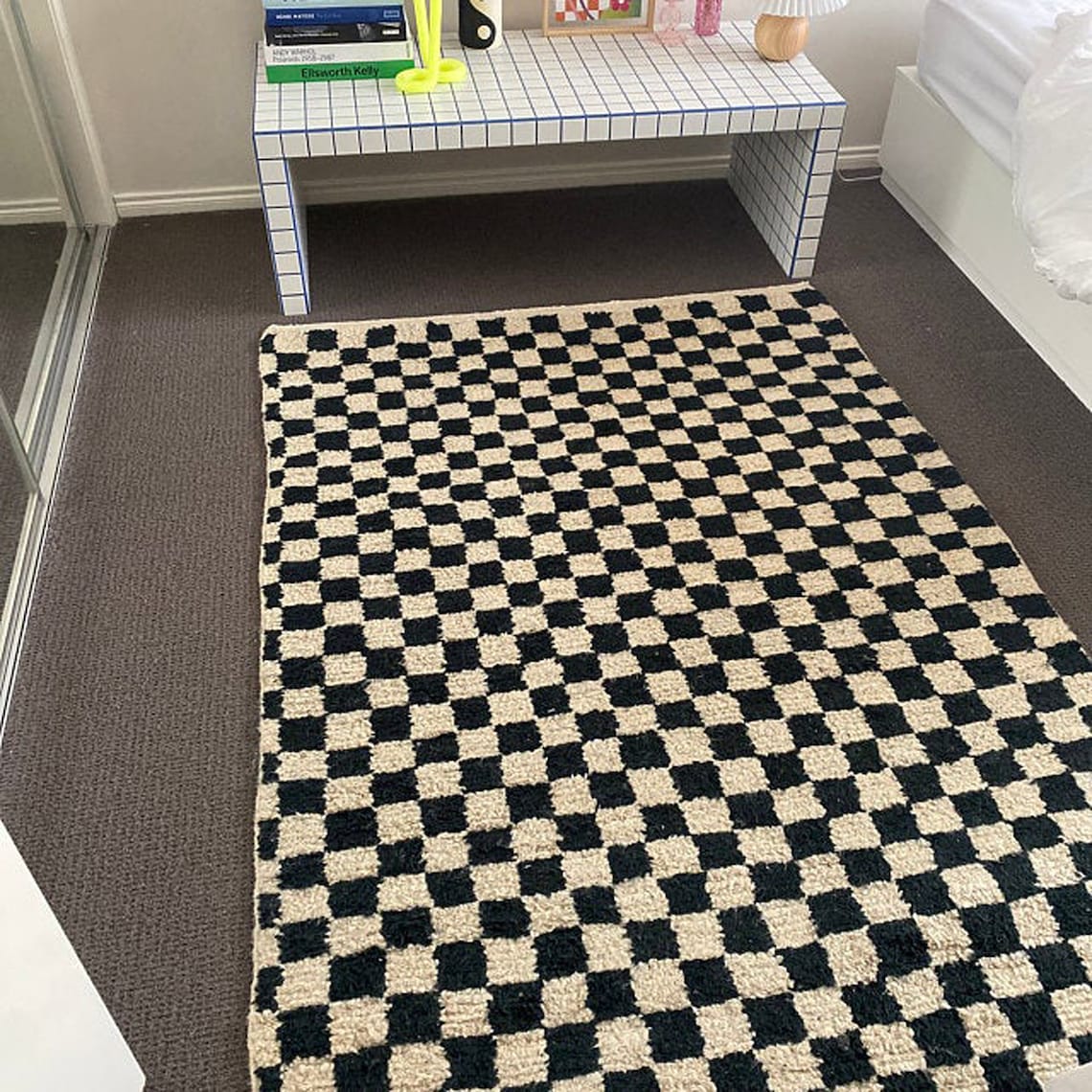 Black and white checkered area rug Moroccan checkerboard rug Etsy