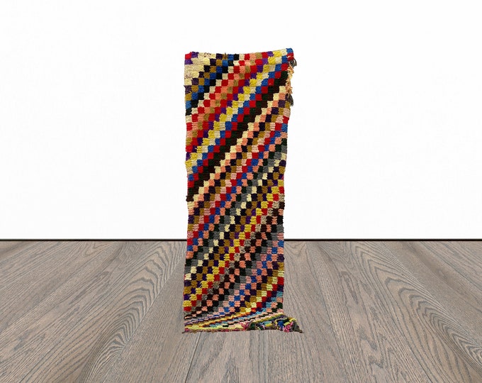 Moroccan vintage runner rug, 2x8 feet colorful rug runner, berber woven runner rug, tribal rug runner.