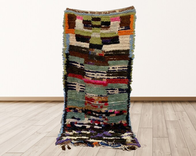 7x3 feet Moroccan vintage berber Shag rug, Berber Bohemian shag rugs.