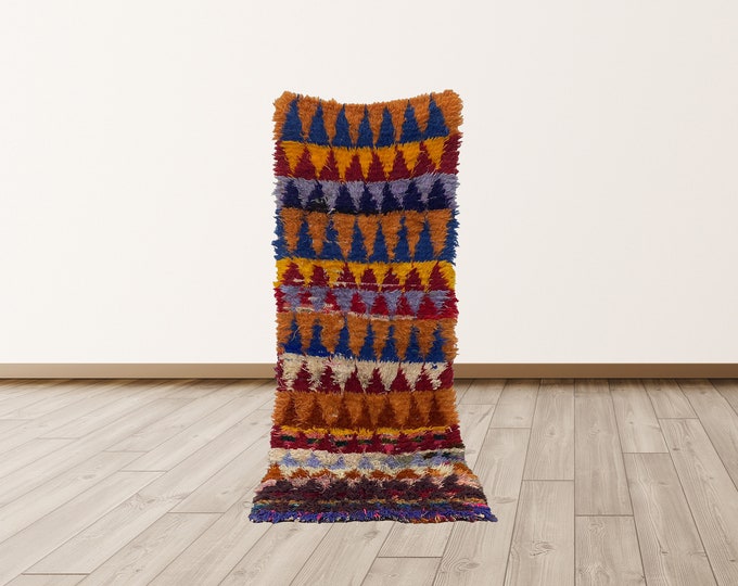 Bohemian runner rug, 3x7 ft colorful moroccan rug.