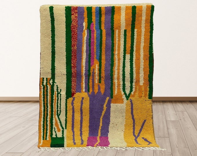 Handmade Moroccan Wool Area Rug: Boho Home Decor.