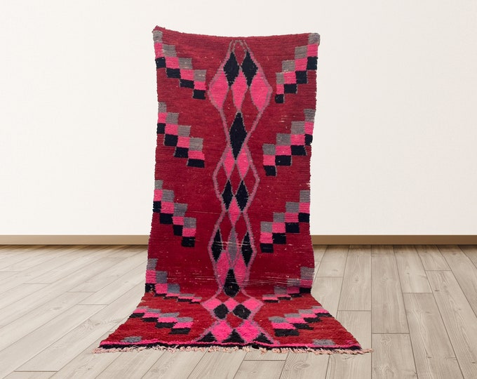 Wool for Bedroom or Living room rug, Moroccan shag rug, 3x8 ft Azilal Rug, Vintage rug.