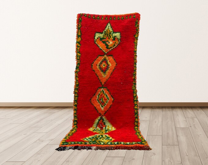 8x3 ft Azilal Berber Vintage Morrocan Tribal runners Rug.