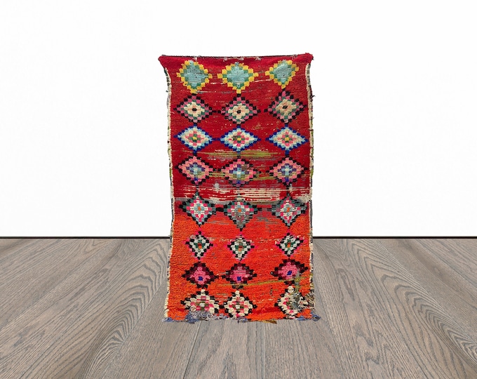 Moroccan berber rug, 3x5 feet vintage red rug, unique woven rug, azilal area rug, tribal indoor rug.