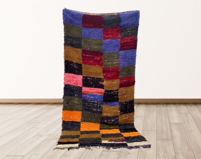 vintage Moroccan 4x4 rug, Azilal Morrocan kitchen rug.