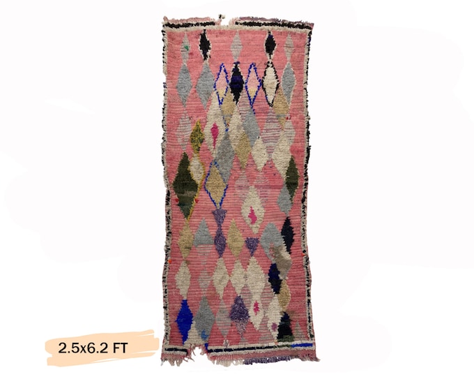 3x6 Vintage Moroccan Runner Rug, Vintage Worn Design.