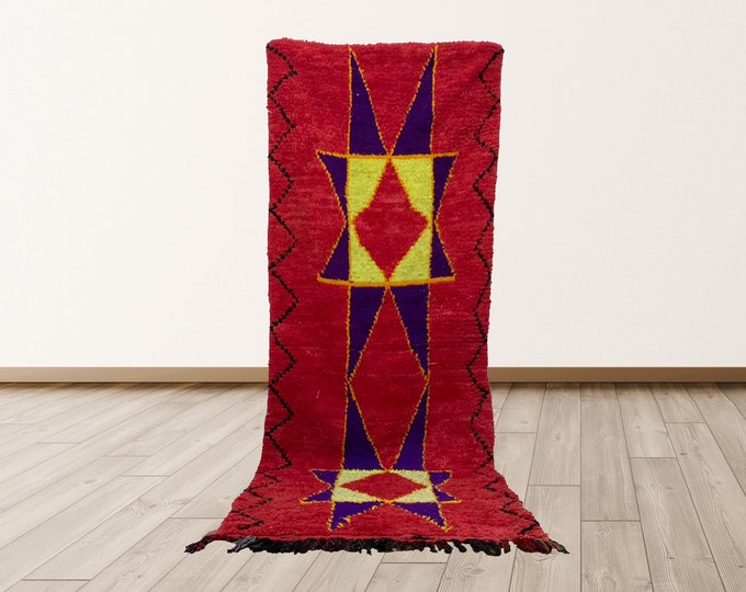Bohemian 3x9 ft Vintage Morrocan Tribal Azilal Berber Rug.
