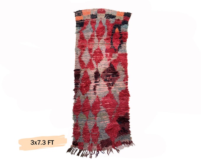3x7 Boho Moroccan Vintage Runner Rug: Woven Wool Rug