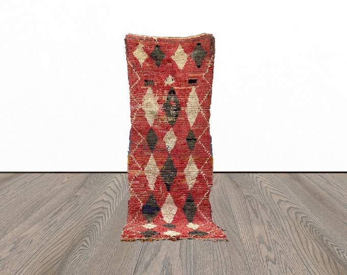 Boucherouite entryway runner rug, 3x9 feet berber runner rug, moroccan vintage runner rug.