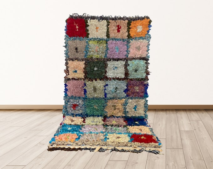 Vintage Boucherouite rug: Moroccan Berber 2x5 Kitchen runner rug!.