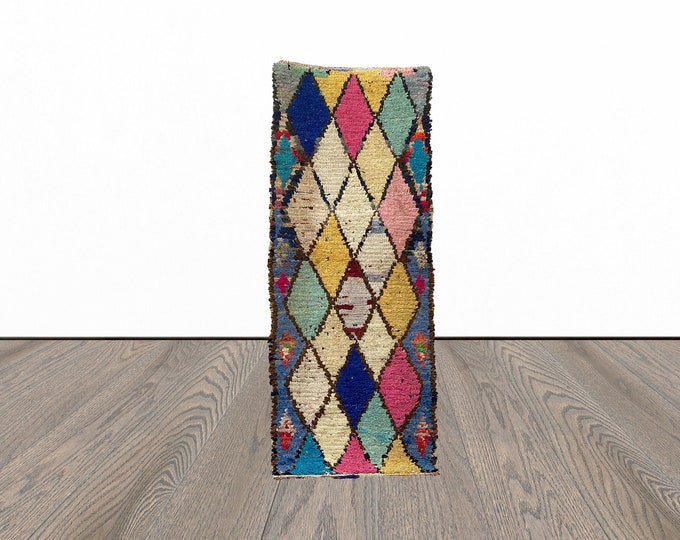 2x7 Feet boucherouite runner rug, entryway runner rug, vintage runner rug, tribal runner rug.