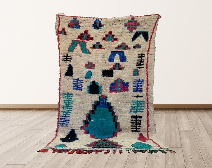 4x7 ft Tribal Bohemian Vintage Morrocan  Azilal Berber Rug.