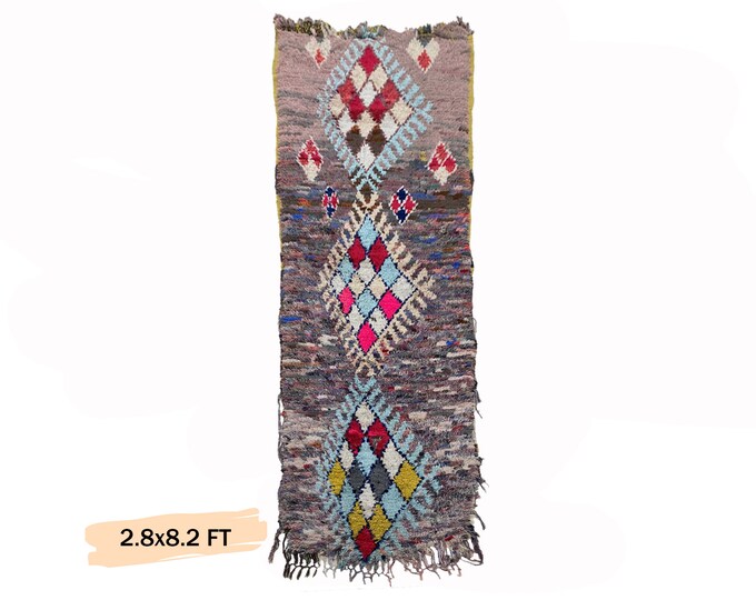 Moroccan Vintage Rug Runner 3x8, Woven Boho Runner.