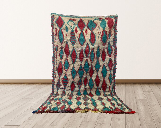 3x6 ft Shag Azilal Colorful Morrocan Berber Vintage Rug.