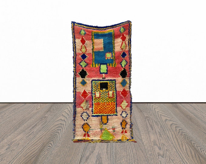 3x7 Feet beautiful vintage rug, tribal woven rug, unique azilal rug, moroccan area rug.