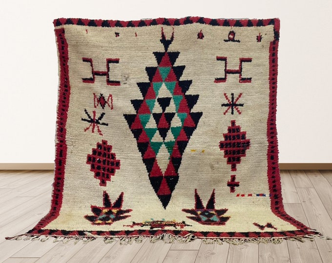 5x6 ft Wool Shag Rug, Vintage Moroccan Berber Rug, Wool Berber Rug.