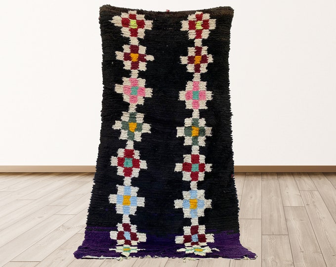 3x5 feet Berber Vintage tribal Morocco Azilal Runner rug, Moroccan Berber Vintage Rug.