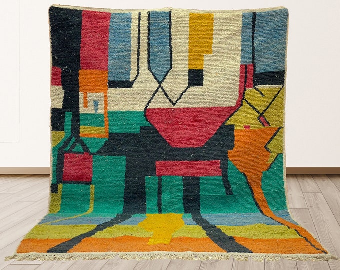 Colorful Handmade Moroccan Area Rug: Custom Unique Design.