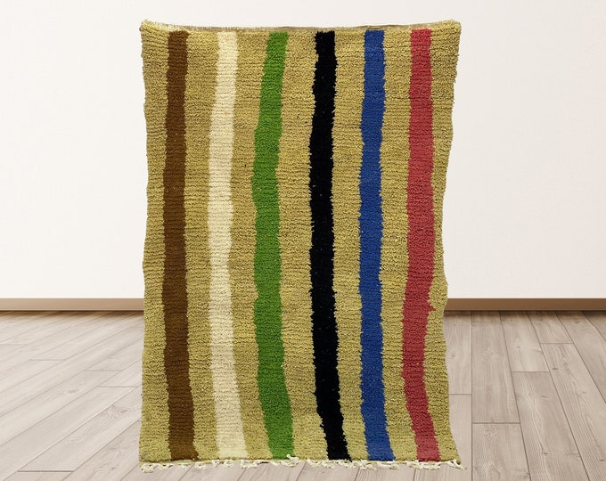 Moroccan Handmade Striped Area Rug: Custom and Unique Design.