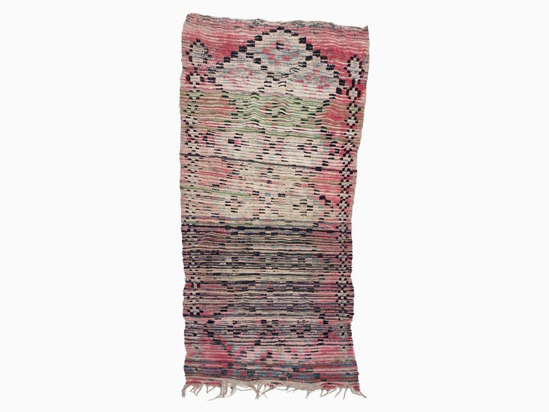 Geometric Runner Pattern Moroccan Wool Geometric Runner, Vintage Pink Cream 3x7 - Etsy