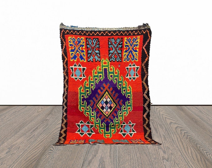 4x8 feet red moroccan rug, vintage woven rug, tribal area rug, berber unique rug.