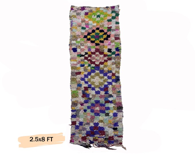 Boucherouite Vintage Moroccan Boho Rug Runner 3x8.
