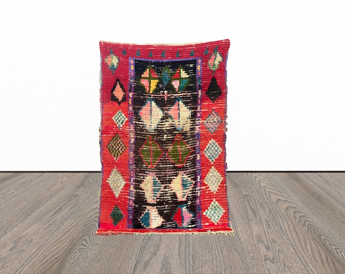 Area moroccan rug, 4x6 feet vintage tribal rug, berber area rug, azilal woven rug.