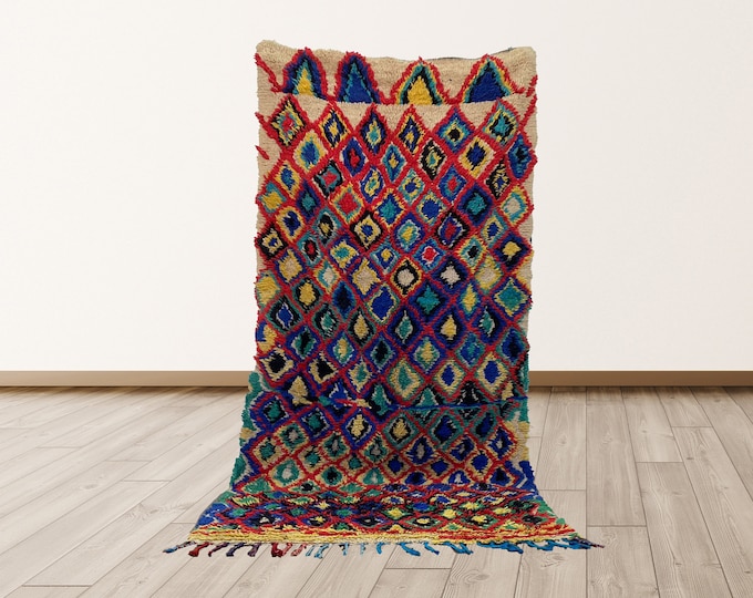 Wool Berber Vintage 3x7 ft Morrocan Tribal Azilal Rug.